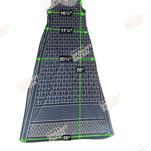 Max Studio Sleeveless Blue Patterned Maxi Dress w curved neckline slits bottom - Picture 10 of 10